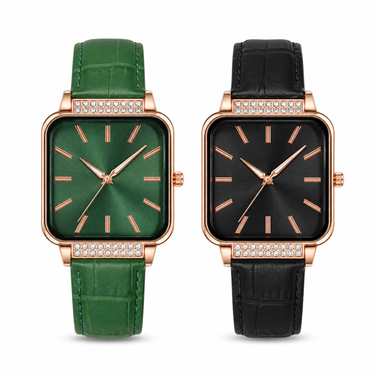 Quartz Diamond Design Square Dial Watch