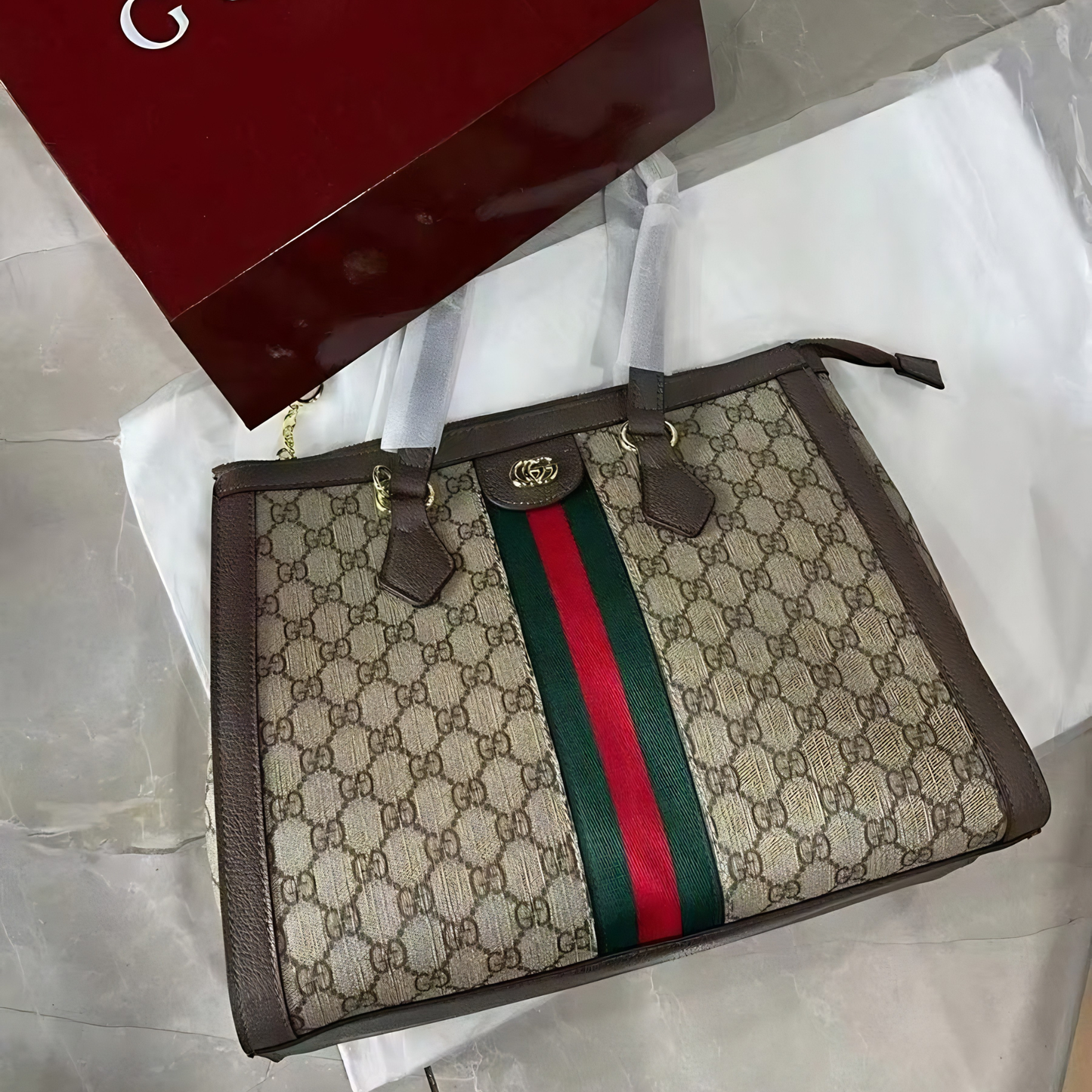 Heritage Stripe Luxury Tote Bag with Box
