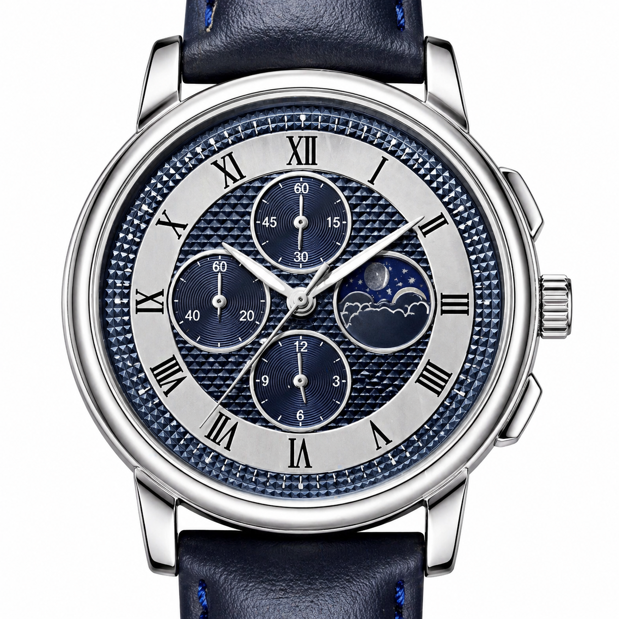 Classic Blue Leather Chronograph Watch