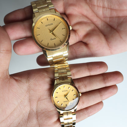 Premium Couple Watch Set (Men & Women) - Golden