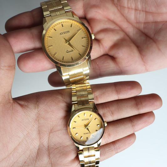 Premium Couple Watch Set (Men & Women) - Golden