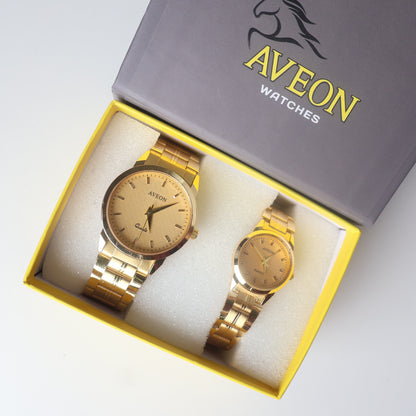 Premium Couple Watch Set (Men & Women) - Golden